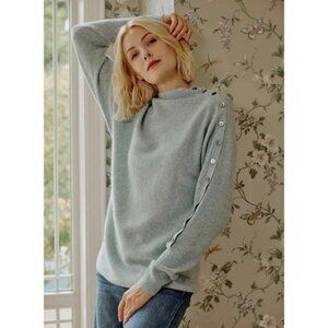 Gentle Herd Slouchy Knitted Cashmere Tunic Sweater Top Buttoned Sleeve XXL